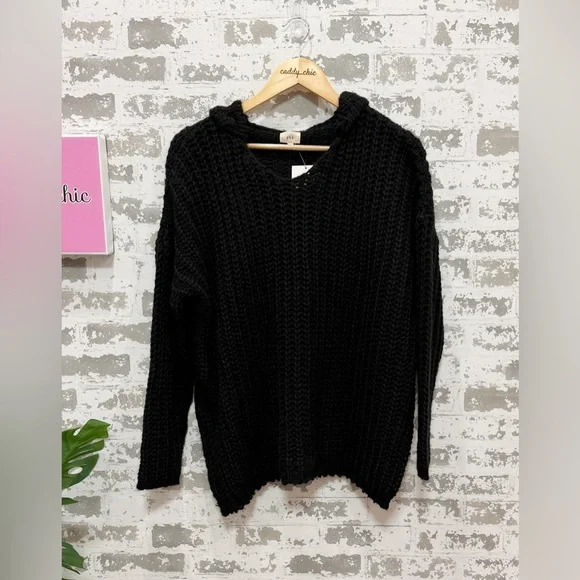 Chunky Knit Black Hooded Sweater NWT | Soft Mohair Blend Pullover | Sizes S & M - Picture 10 of 10